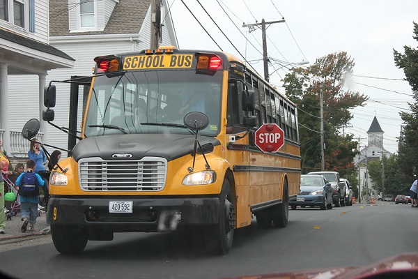 school bus in city