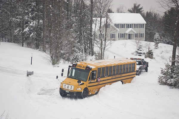 school bus in snow